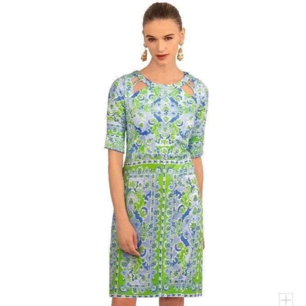 Gretchen Scott Peek A Boo Cut Out Watteau Dress Medium Cruise Beach Resort